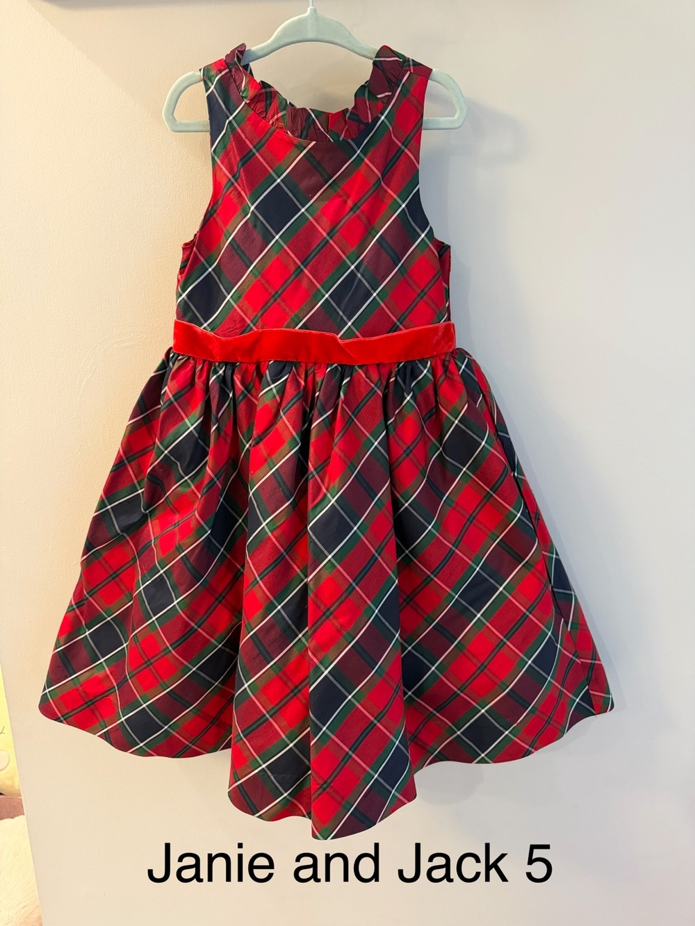 Janie and Jack Red and Green Plaid Velvet-Waist Holiday Dress